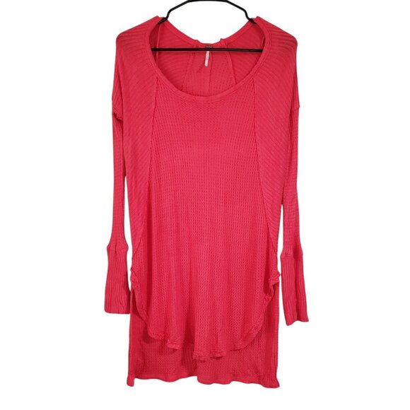 Free People Poppy Coral Ventura Thermal Long Sleeve Asymmetrical Hem Top - S - Picture 1 of 7